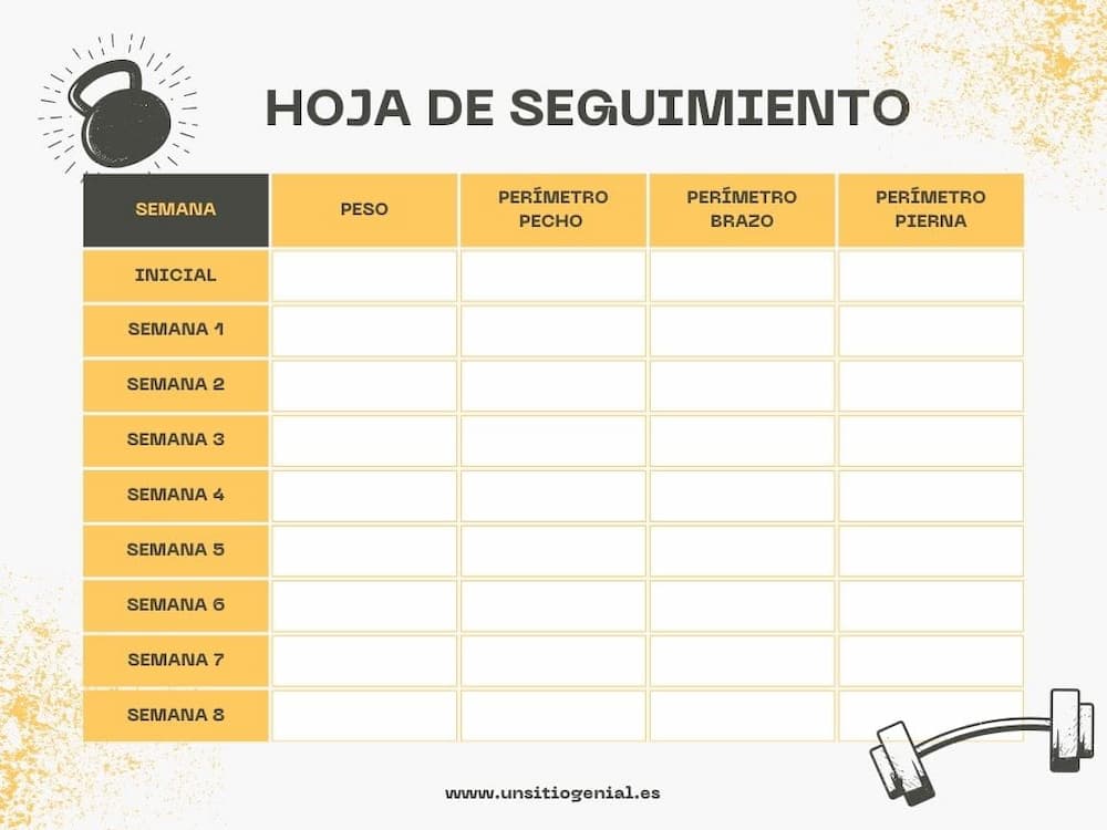 planilla para registrar los progresos del entrenamiento